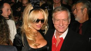 Pamela Anderson pictured with Hugh Hefner, December 2003