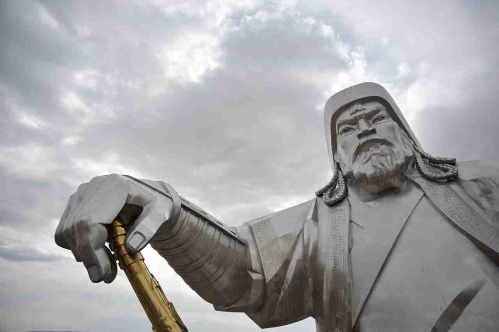 Mongolian horseback warrior with bow and arrow.