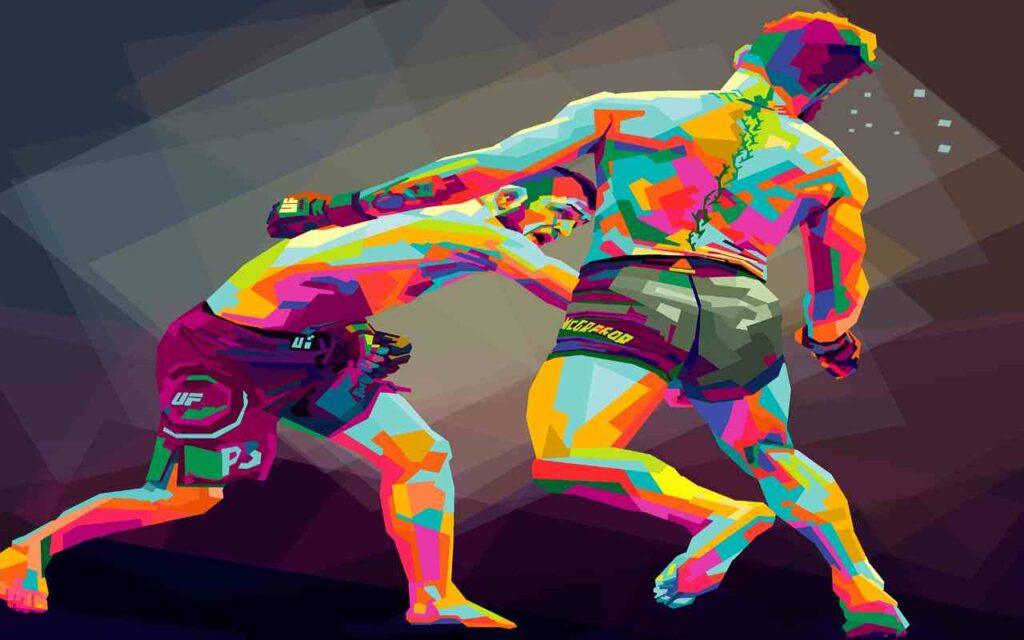 Khabib Nurmagomedov, renowned professional mixed martial artist, in the octagon.