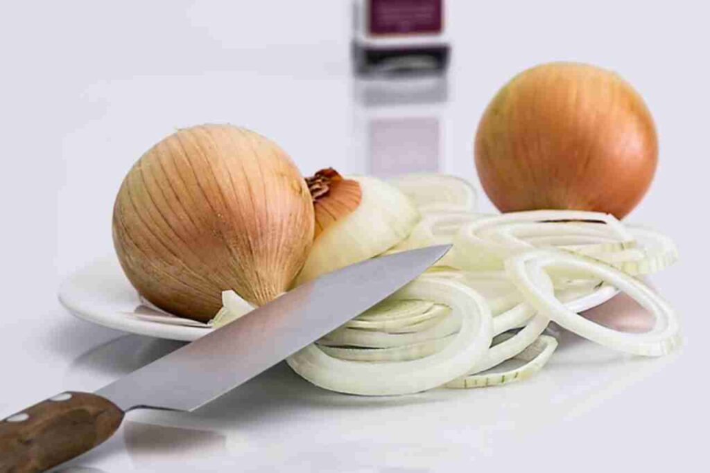 "Close-up image of raw onions, highlighting their practical benefits."