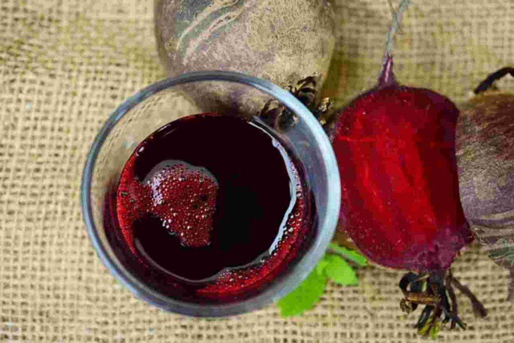 "A glass of vibrant beetroot juice."