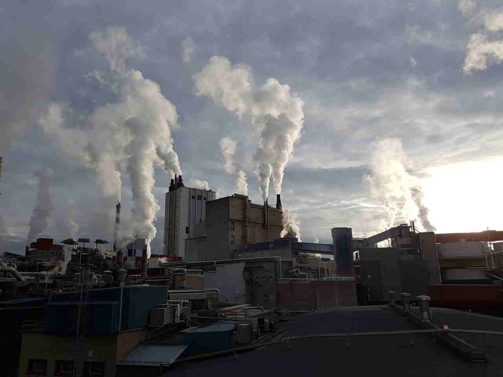 Smokestacks releasing pollution into the air.