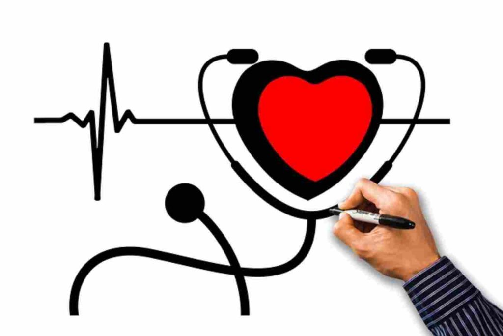 "Heart-shaped red and blue fitness tracker on a wrist."