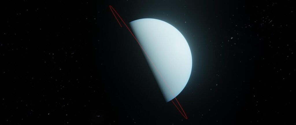 "Image: Uranus, the pale blue planet with a distinct tilt"