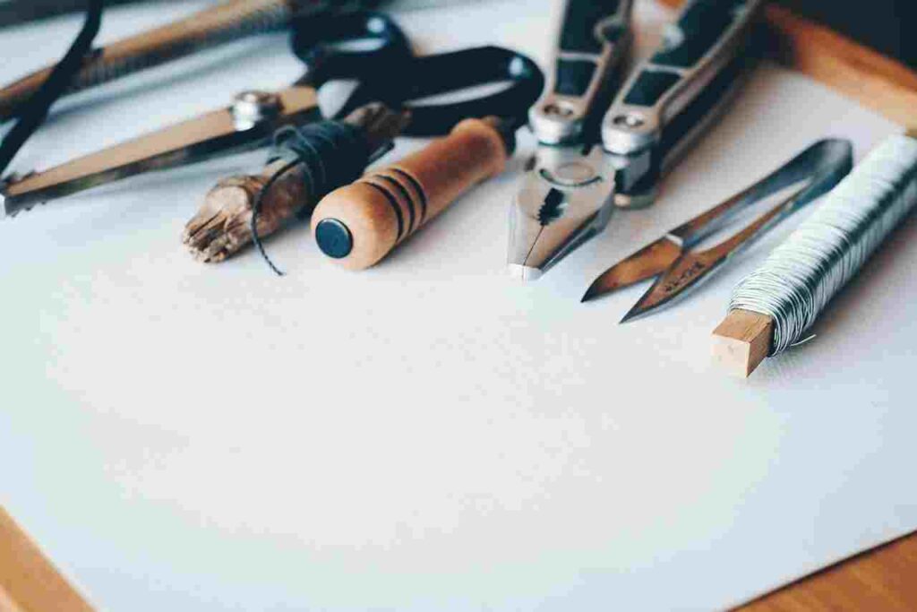 Various DIY craft supplies and tools, symbolizing creativity and handmade projects.