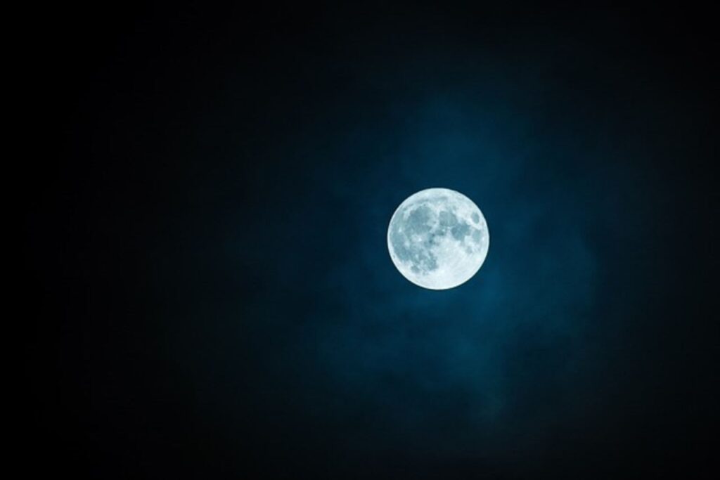 "Image of seven different types of full moon in the night sky."