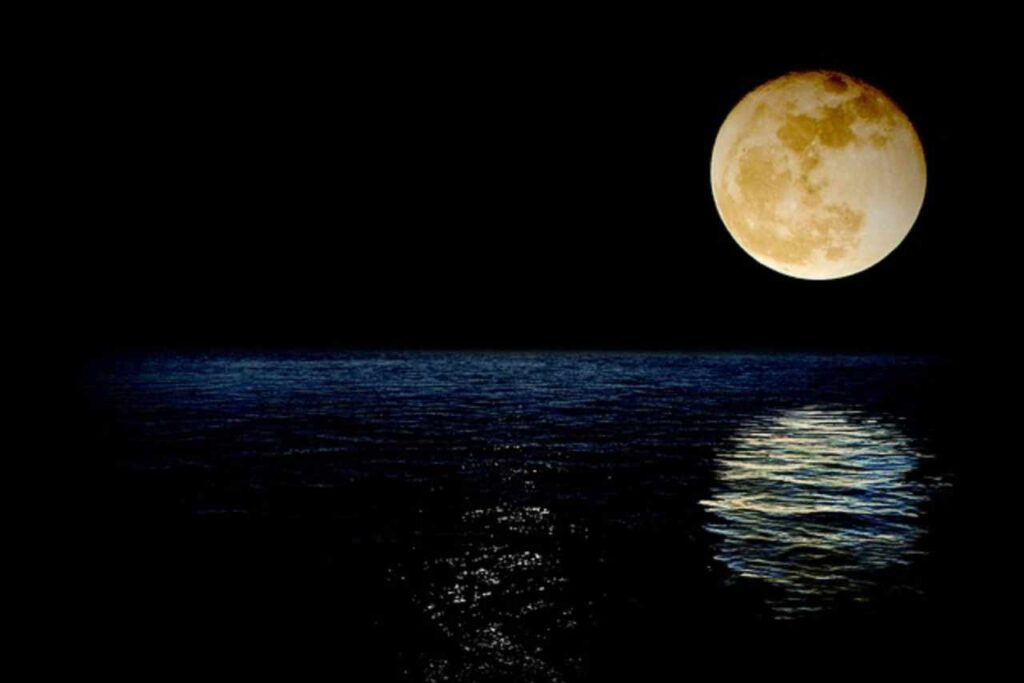 "Image of seven different types of full moon in the night sky."
