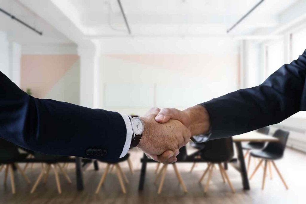 Interview success concept: a confident person during a job interview.