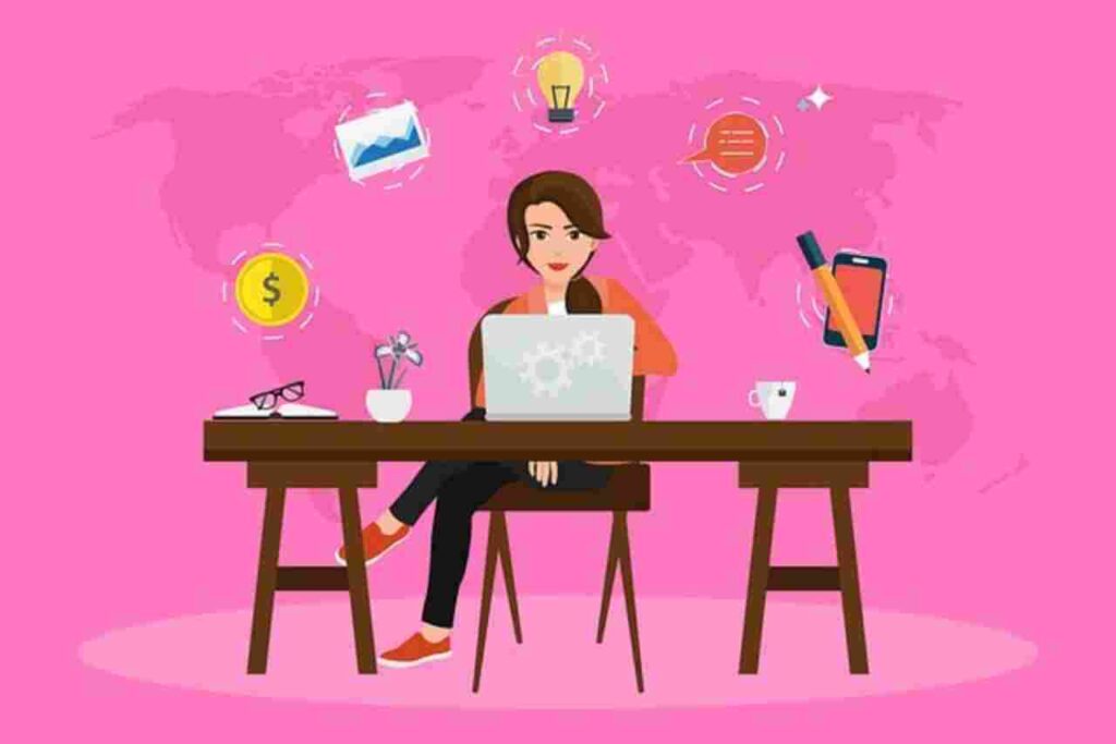 "Illustration of freelancer at desk, representing independent work"