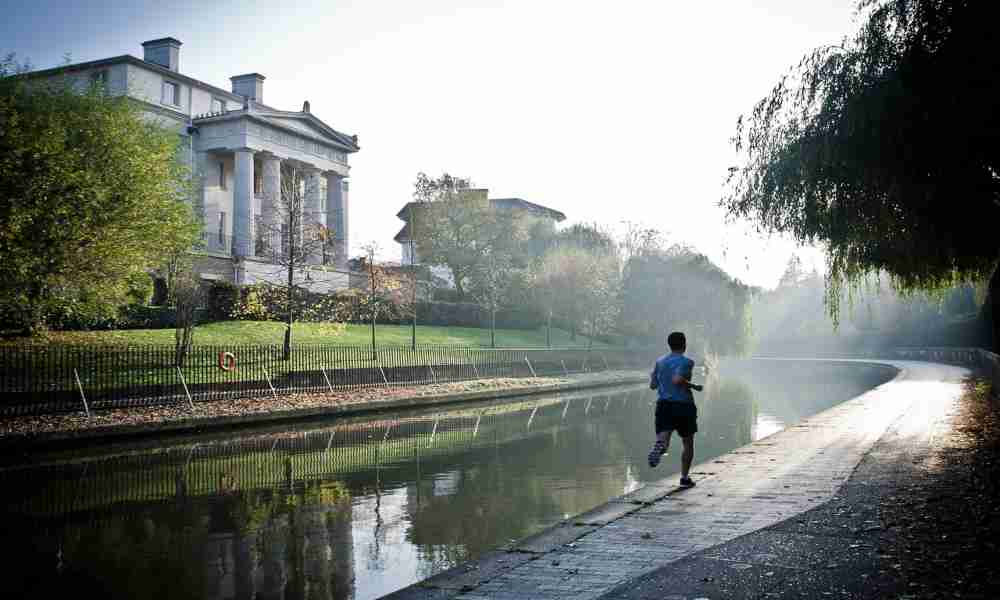 A collage of diverse activities showcasing staying active throughout the day, including morning stretches, desk exercises, outdoor walks, and evening workouts.