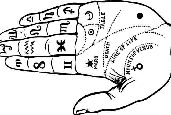 Image of a hand with palm lines highlighted, illustrating palmistry.