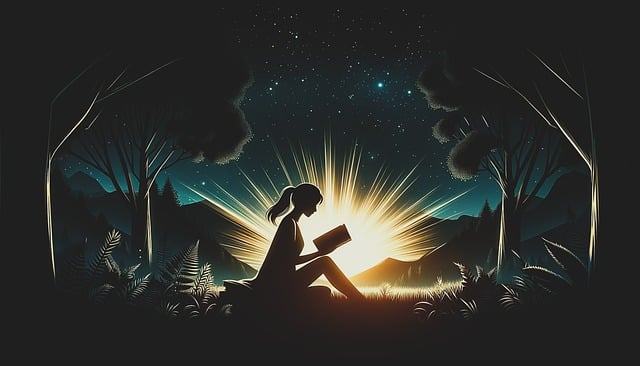 Cozy night scene with an open book, warm lighting, and a cup of tea, illustrating the perfect ambiance for nighttime reading. How to Read at Night