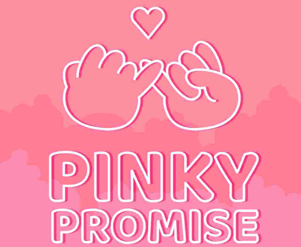 "Two pinkie fingers intertwined in a promise gesture, symbolizing trust and commitment."