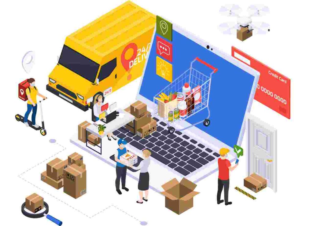 "Image showing dropshipping concept - a laptop and products representing a revolutionary approach to ecommerce."