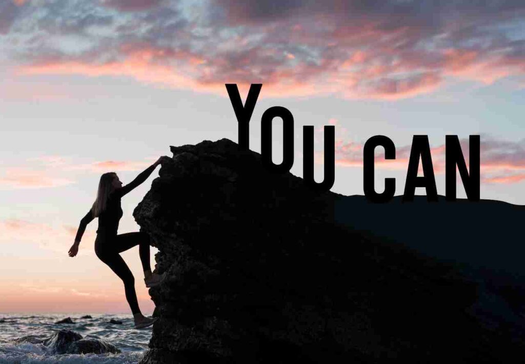 Overcoming the Urge to Give Up. Image showing a person climbing a steep mountain, symbolizing perseverance and determination.