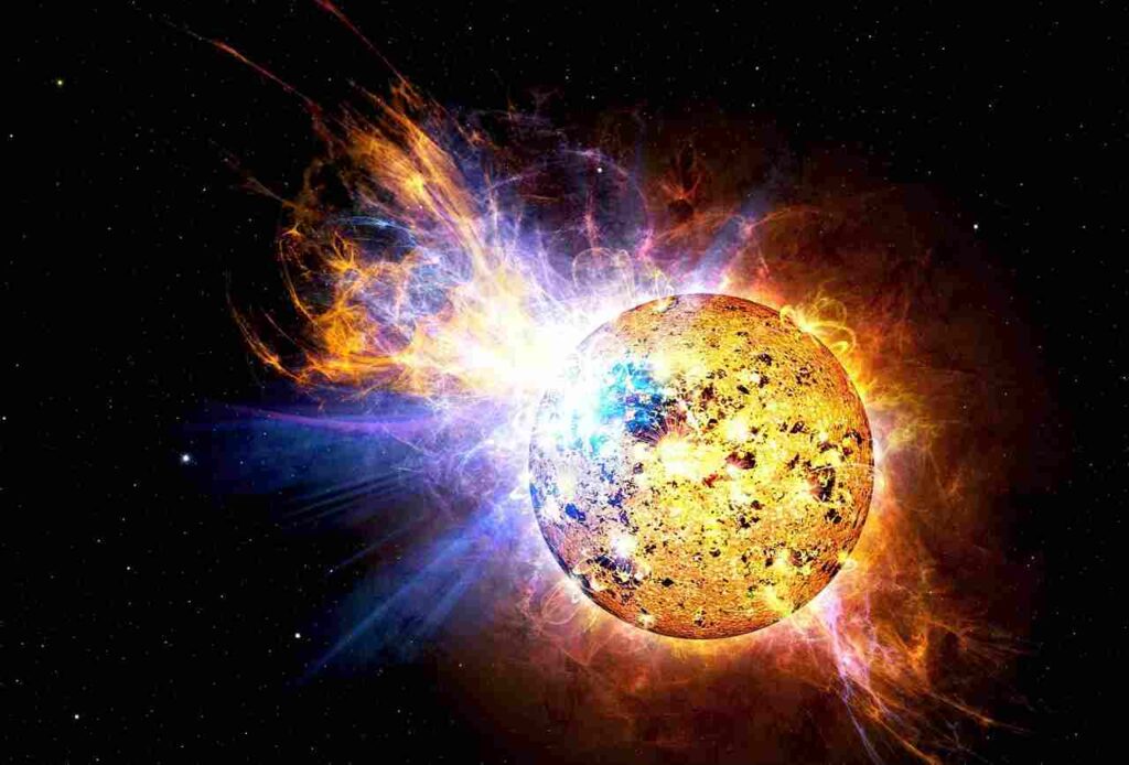Captivating solar flare erupting from the sun's surface, a burst of energy and light.